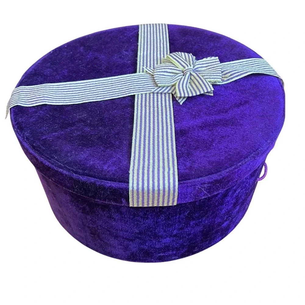 Vintage Purple Round Velvet Hat Box Storage Container Decorative‎ Gift Present
